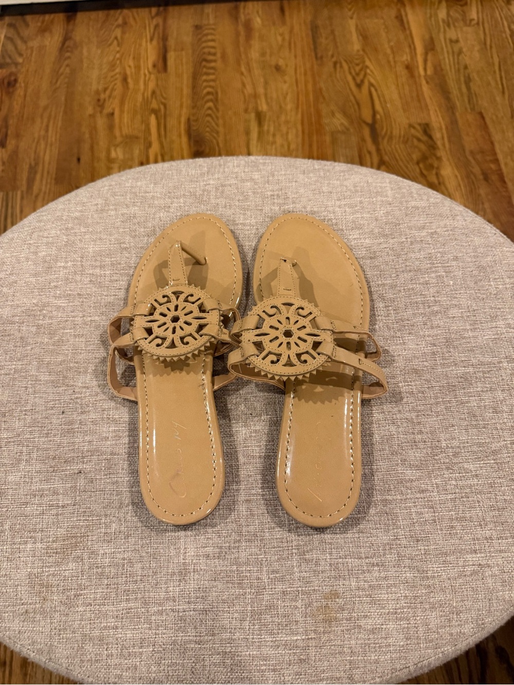 Circus by Sam Edelman Tan Laser-Cut Medallion Slide Sandals